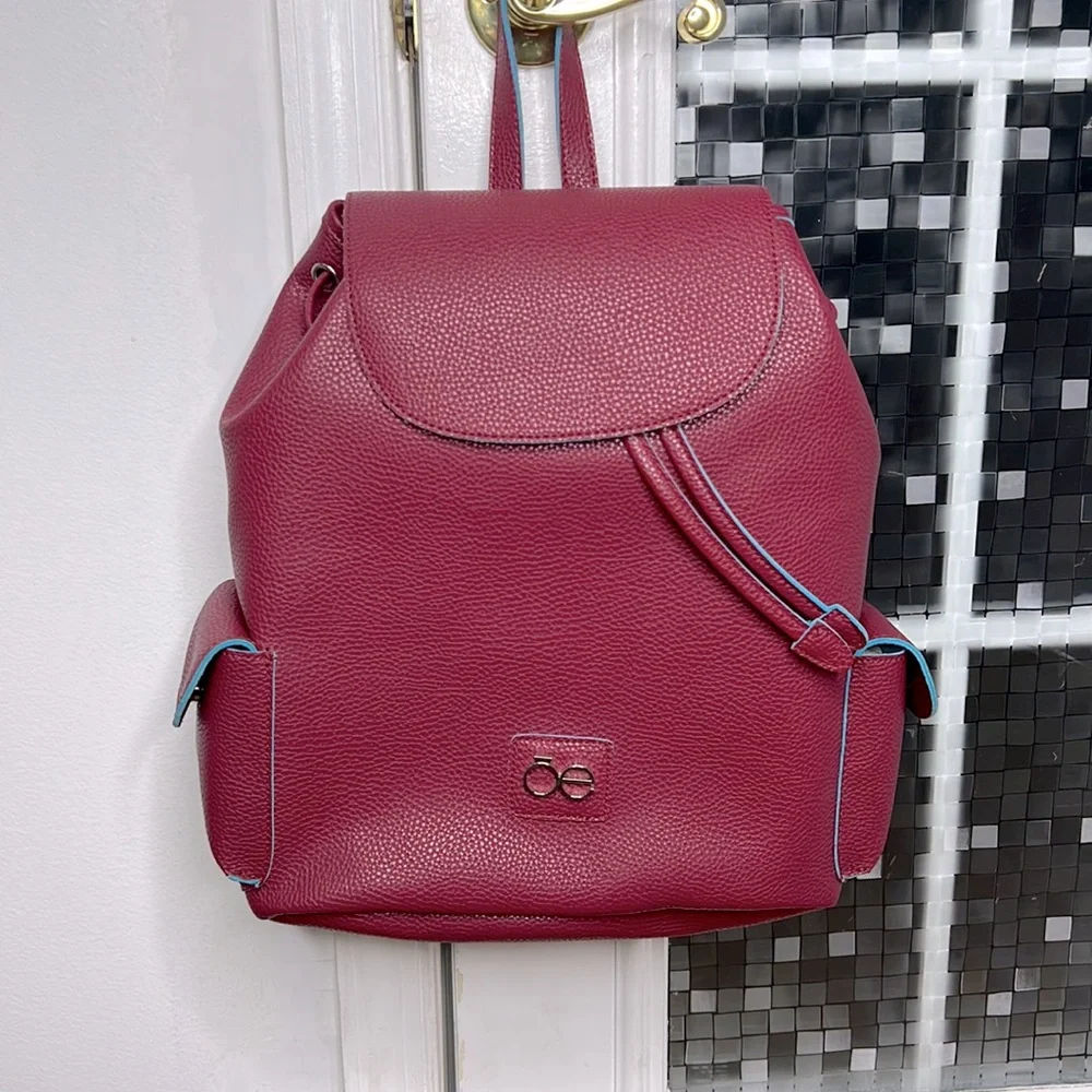 💕OE moda Chloe NWT $1299 Zaki burgundy blue leather large backpack nice 💕